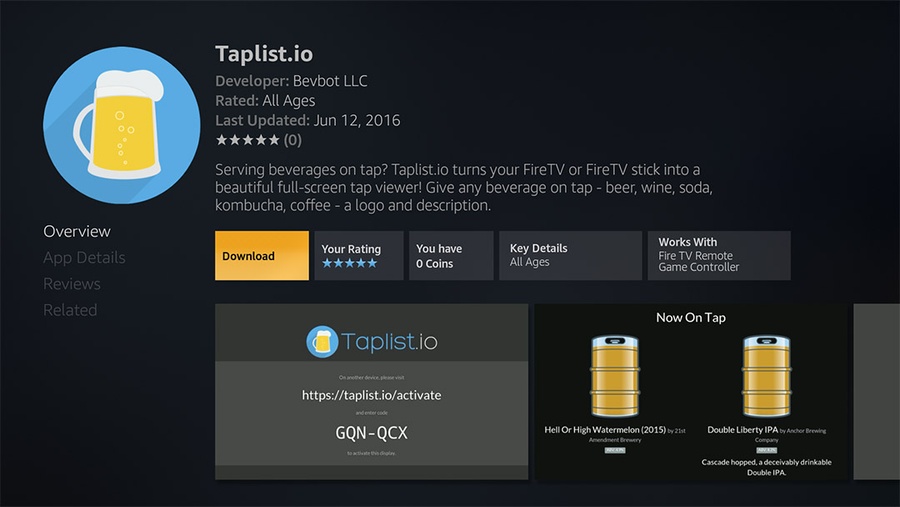 Taplist.io in the Amazon App Store